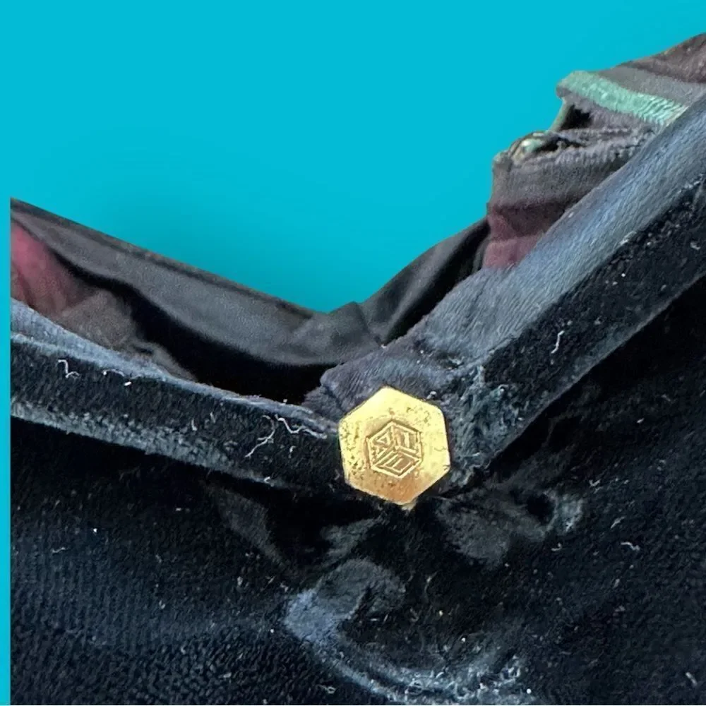 Vintage Velvet Handbag Black Silk Gold Pentagon Box Purse Art Deco